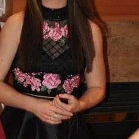 Dillards Dresses & Skirts - Dillards -Embroidered-Applique Two-Piece Black and Pink Dress